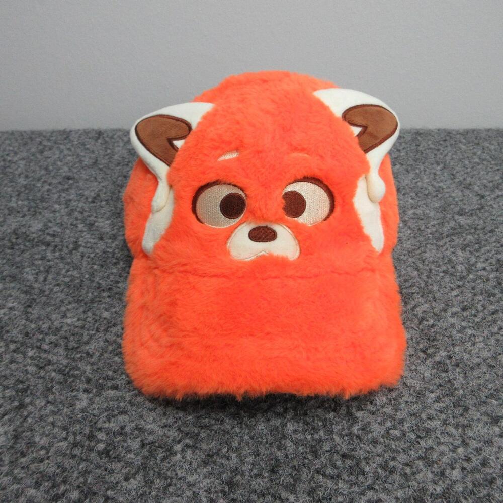 Turning Red Disney Hat Baseball Cap One Size Unisex Kids Orange Velour Faux Fur